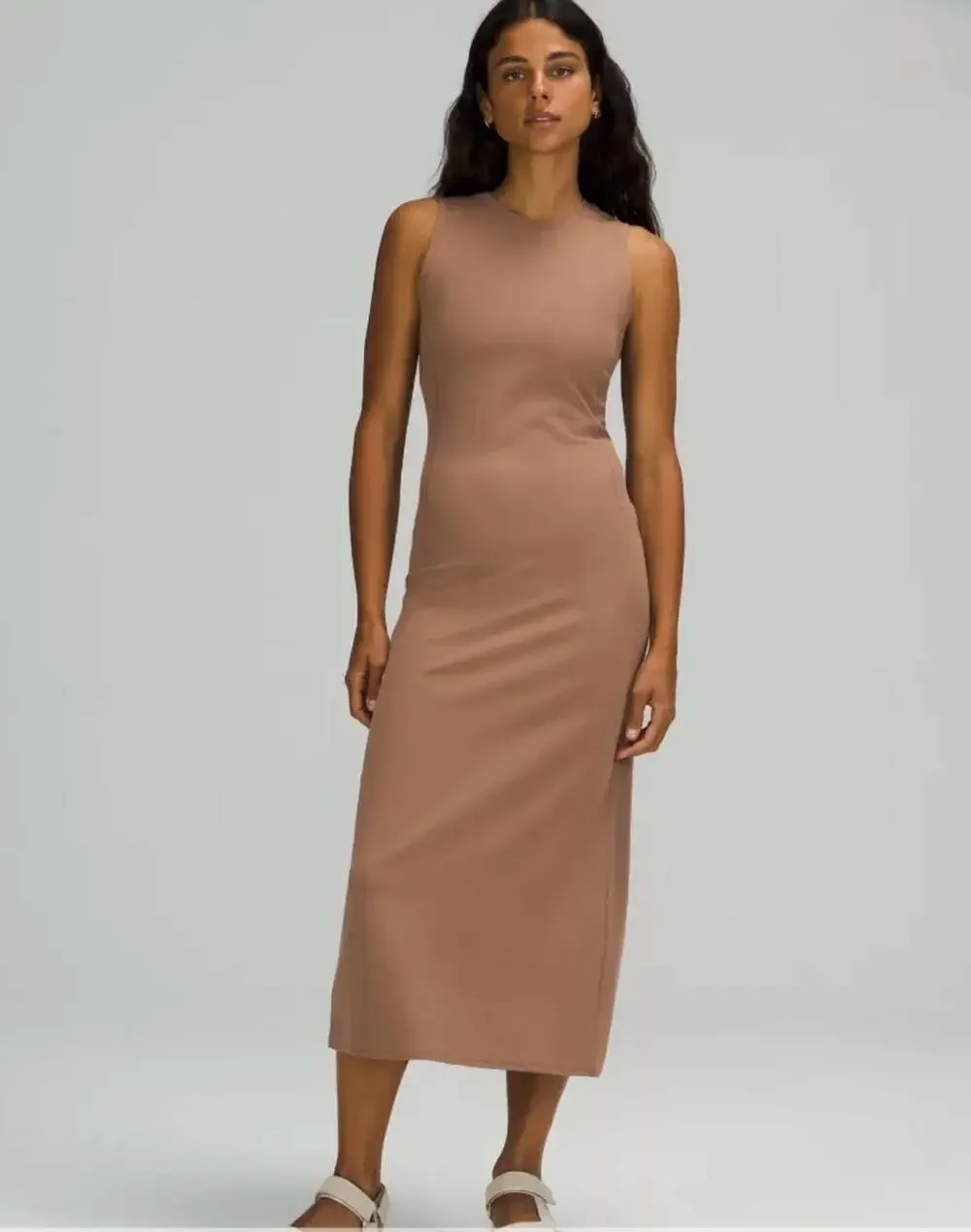 Lululemon All Aligned Ribbed Midi Dress, Taupe, XS - Picture 1 of 6